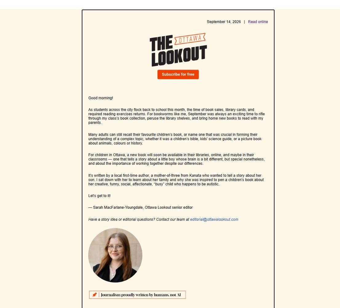 Screenshot of the Ottawa Lookout Newsletter featuring the story